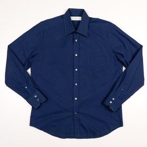 LUCIANO BARBERA CLUB Mens 15 3/4 x 40 Dark Blue Ribbed Button Shirt
